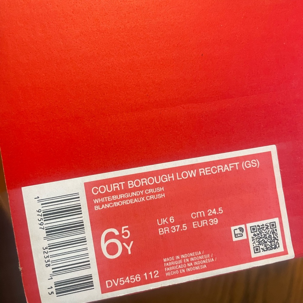Nike Court Borough Low Recraft White/Burgundy Crush 6.5 youth - Picture 2 of 5